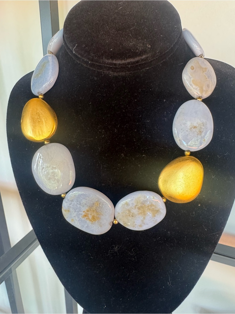 Gold and Pale Blue Stone Bold Necklace